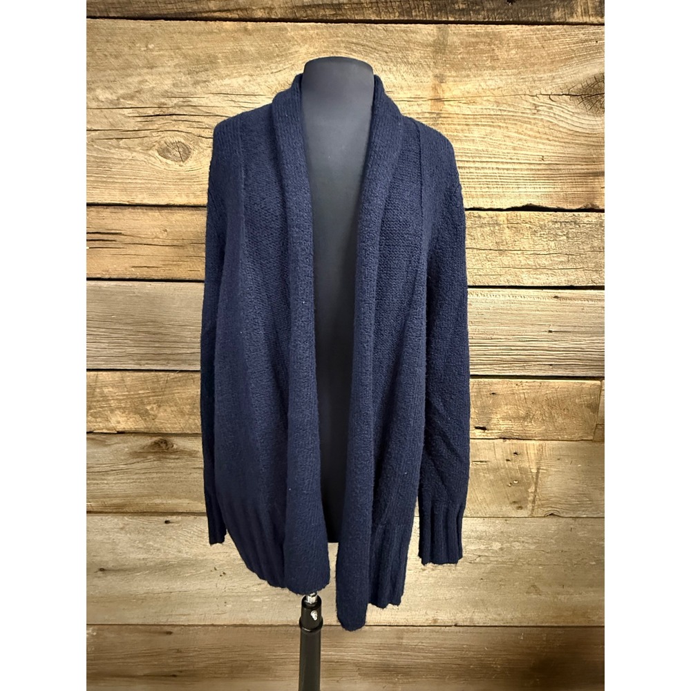 Talbots Navy Blue Shawl Collar Open Front Cardigan Sweater Large